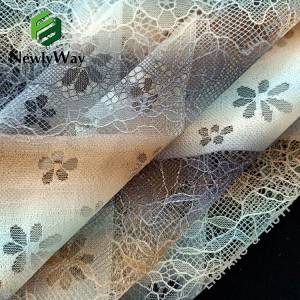 Randtryckt polyesterbomullsvarpstickat spetstyg i mesh för skir skjorta för kvinnor