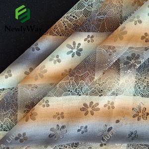 Stripe ພິມ polyester ຝ້າຍ warp knitted ຕາຫນ່າງ lace fabric ສໍາລັບເສື້ອ sheer ຂອງແມ່ຍິງ