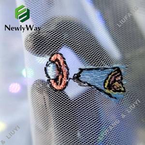 100% Nylon Illusion Blue Embroidered Tull Mesh Lace Fabric rau muag