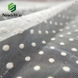 White nylon polka dot flocking  tulle fabric fo...