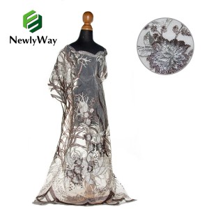 Nový príchod 100% polyester Kvetinová vyšívaná čipkovaná tylová tkanina pre svadobné sukne šaty