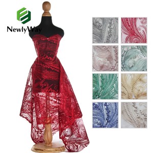 Vysoce kvalitní švýcarská krajková tkanina s tylovou síťovinou na dámské šaty