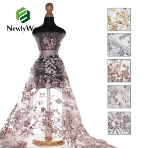 Tissu de maille de dentelle brodé par tulle de conception française de haute qualité pour la robe de mariée