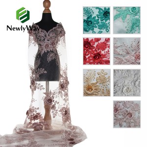 Ткаенина со тантела за изработка на фустани со 3D апликација со мониста