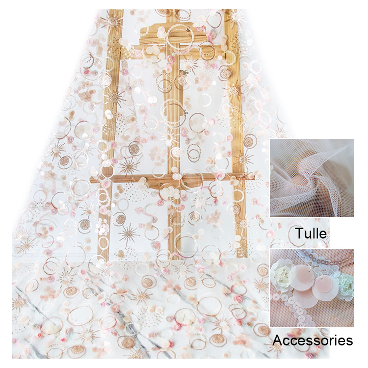 New Arrival Ruffle 3d Rose Chiffon Flower Embroidery New fashion fairy light lace skirt dress fabric
