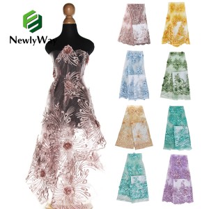 Wholesale African Lace Fabric 3D Flower Appliques Embroidery Mesh Tulle Fabrics