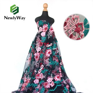 NewlyWay ٿوڪ پالئیےسٹر Mesh Tulle Multicolor Embroidery ليس ڪپڙو عورتن جي لباس لاءِ