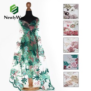 NewlyWay ٿوڪ پالئیےسٹر Mesh Tulle Multicolor Embroidery ليس ڪپڙو عورتن جي لباس لاءِ