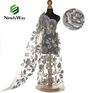 Kualitas Tinggi Timbul 3D Bordir Tulle Lace Fabric Untuk Wanita Gowns