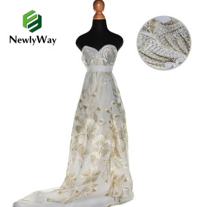 Aranyszálas fehér sifon hímzőszövet esküvői ruhákhoz