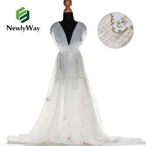 Belo šifonsko vezenje z zlato nitjo za poročne obleke