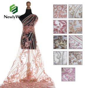 Nyankomst 100% polyester blomma broderad spets Tyll tyg för bröllopsfest kjolar Klänningar