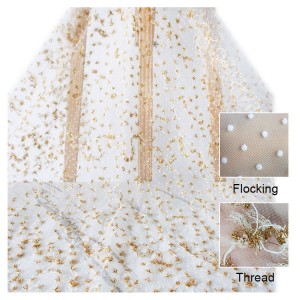 Superior Χονδρικό Μοντέρνο Λευκό Flocking και Ύφασμα από χρυσό ειδικό κεντημένο κορδόνι από τούλι για όμορφα γυναικεία φορέματα