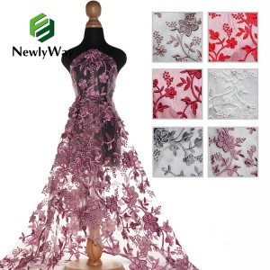 Оптова фабрика-виробник тюльової вишивальної тканини з мереживом з перлами для весільної сукні