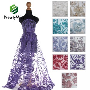 Wholesale Factory Manufacturer Tulle Embroidery Fabric With Pearls Lace For Wedding Dress