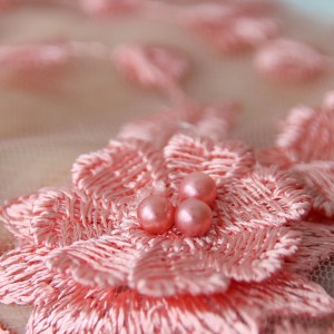 فيڪٽري حسب ضرورت 3D Appliques Embroidered فرانسيسي Tulle Lace Fabric