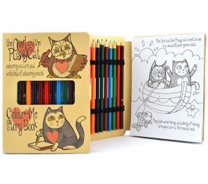 Promosi Percetakan Buku Mewarna/Lakaran/Lukisan Dewasa Kanak-kanak Kulit Keras Tersuai dengan Pensel Warna