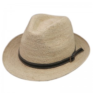 I-Unisex Men Striped Raffia Straw Womens Fedora Hats Summer Women Beach