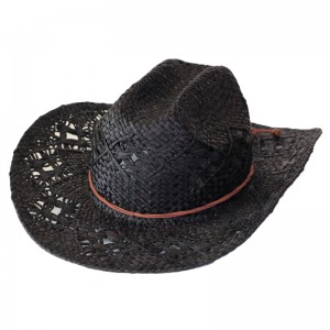 Classic Panama Horse Riding Cap Black Cowboy Straw Hat