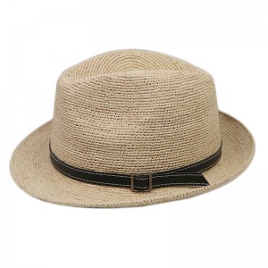 ユニセックス男性ストライプラフィアわらレディースフェドーラ帽子夏の女性のビーチ