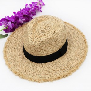 Natuurlike Raffia strooi Panama-hoede met gerafelde rand en afwerking