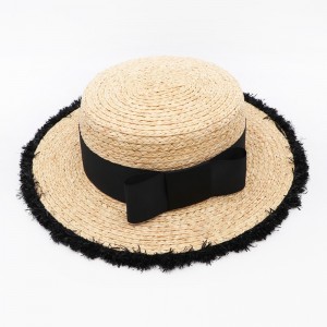 Flat Top Mens Straw Sun Boater Straw Hat Hats for Women Summer Cap