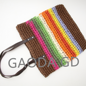 2023 Bohemian Hand Crochet Straw Bag Summer New Bag Rainbow Stripes Toven Portable