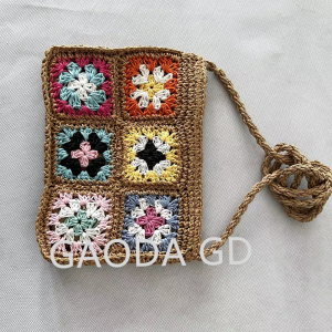 Mori Pastoral Style New Fashion Unique Multi-colour Flower Square Splicing Straw bag Holiday bag
