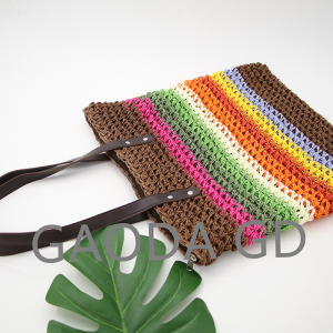 2023 Bohemian Hand Crochet Straw Bag ehlotyeni New-One-igxalaba elinye eliphathekayo iRainbow Stripes Loven Bag