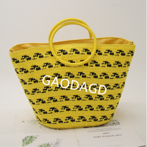 Лето 2023 Нов производ Жолта чанта од сламена ткаена торба за рамо во западноевропски стил.