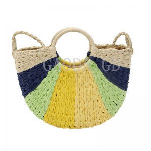 Mole Novum Fashion Straw Handbag Design Simplex-coloribus charta humerum sacculum pro Women cum manubrio