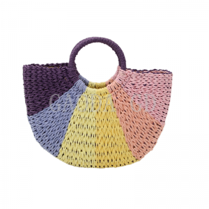 Bulk New Fashion Straw Handbag Design Simple Color Matching Paper Shoulder Bag pikeun Awéwé sareng Cecekelan
