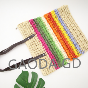 2023 Bohemian Hand Crochet Straw Bag Summer New One-Soroka Portable Rainbow Stripes Woven Bag