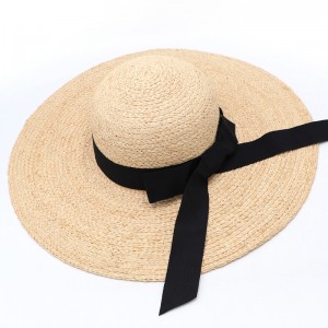 Sonnenschutz-Baststroh-Damenhut mit flachem Zylinder für Damen