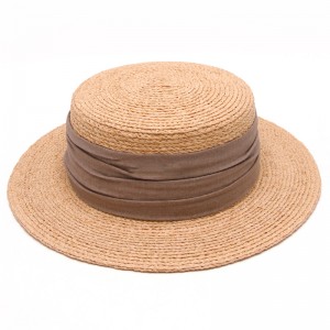 高品質の夏の女性の太陽の帽子ファッション女性フラットトップラフィア麦わら帽子