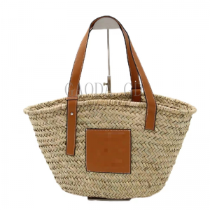 حقيبة يد منسوجة مصنوعة يدويًا من أعشاب البحر مع مقابض جلدية حقيبة يد للنساء حقائب كبيرة