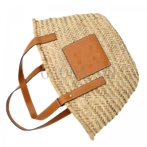 Насипни горещи продавани модни ръчно изработени чанта от морска трева с кожени дръжки Дамска чанта за големи чанти