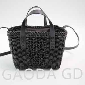 Pakyawan Pribadong Label Lahat ng Black Handmade Woven Paper Straw Bag