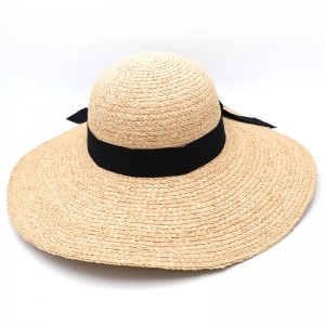 Sun Protective Raffia Straw Lady Flat Top Hat ສໍາລັບແມ່ຍິງ