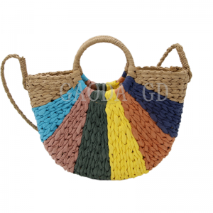 Design de geantă de mână cu paie, la modă în vrac, geantă de umăr de hârtie simplă în culori amestecate pentru femei cu mâner