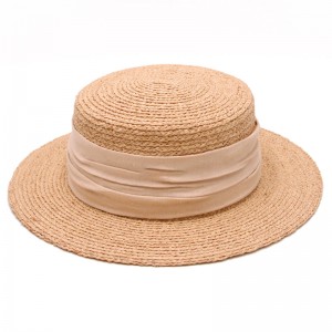 High Quality Summer Women Sun Hats Fashion Lady Flat Top Raffia Straw Hat
