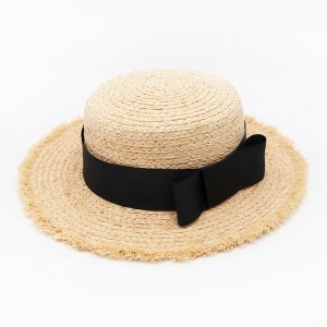 Flat Top Mens Mens Straw Sun Boater Straw Hat Hat para sa mga Babaye nga Ting-init Cap