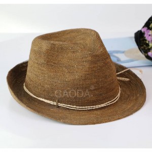 Halpa Fashion Two Tones Panama hattu Raffia Straw Crochet Fedora Hat Olkihattu nahalla Unisexille