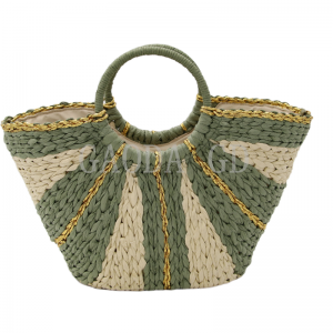 Масовна нова модна сламена чанта Дизајн Едноставна хартиена чанта со мешани бои за жени со рачки