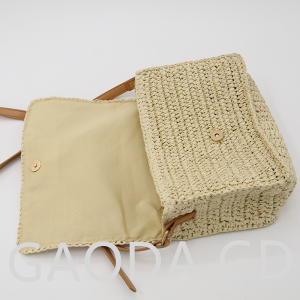 Lag luam wholesale Customization Handmade Paper Straw Crochet Casual Backpack Rau Cov Poj Niam