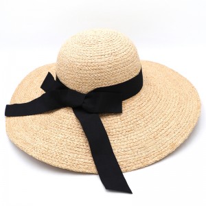Sun Protective Raffia Straw Lady Flat Top Hat ສໍາລັບແມ່ຍິງ