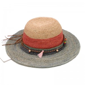 Vasaras Lady Raffia salmu cepure ar platām malām saules cepure