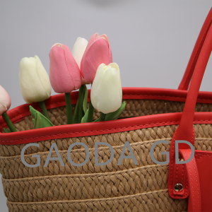 Daudzkrāsu vienkārša stila dāmu salmu soma plecu soma dārzeņu groza soma