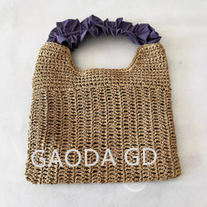 Vasaros elegantiškas, geriausiai parduodamas unikalus nėrinių juostelės rankenos viengubas pečių šiaudų krepšys