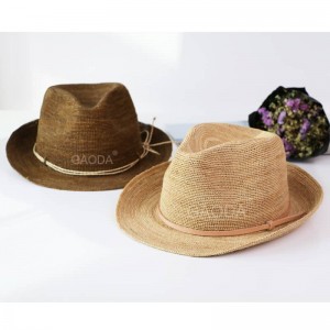 Cappello Panama bicolore moda economico Cappello Fedora in paglia di rafia all'uncinetto Cappello di paglia con pelle per unisex